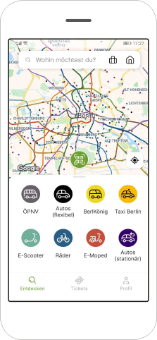 Screenshot des Routenplaners in der Jelbi-App