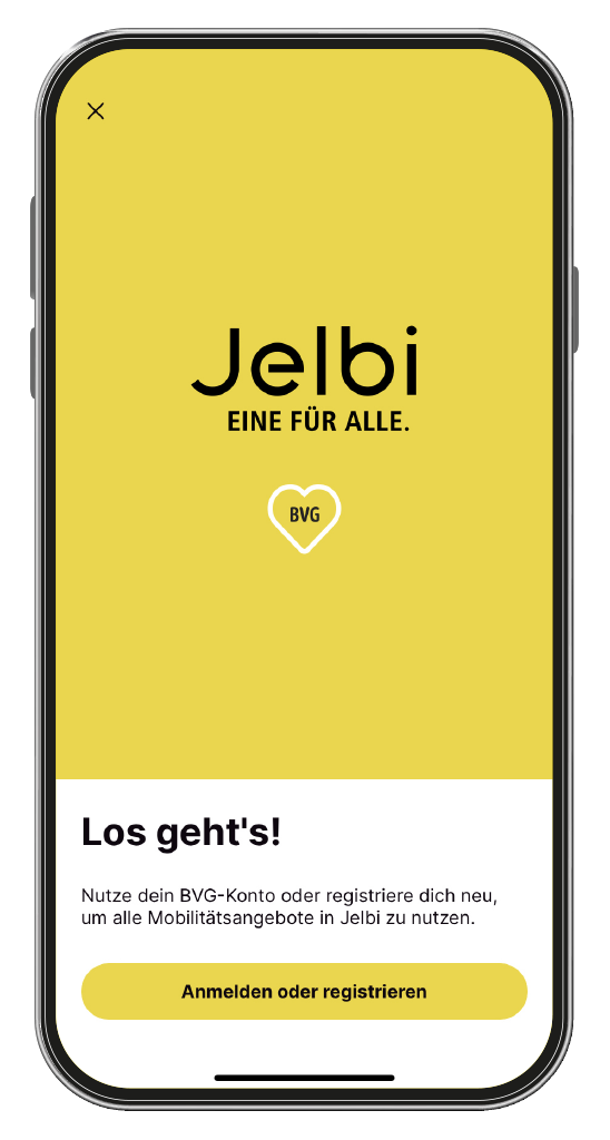 Jelbi-App Registrierungsscreen