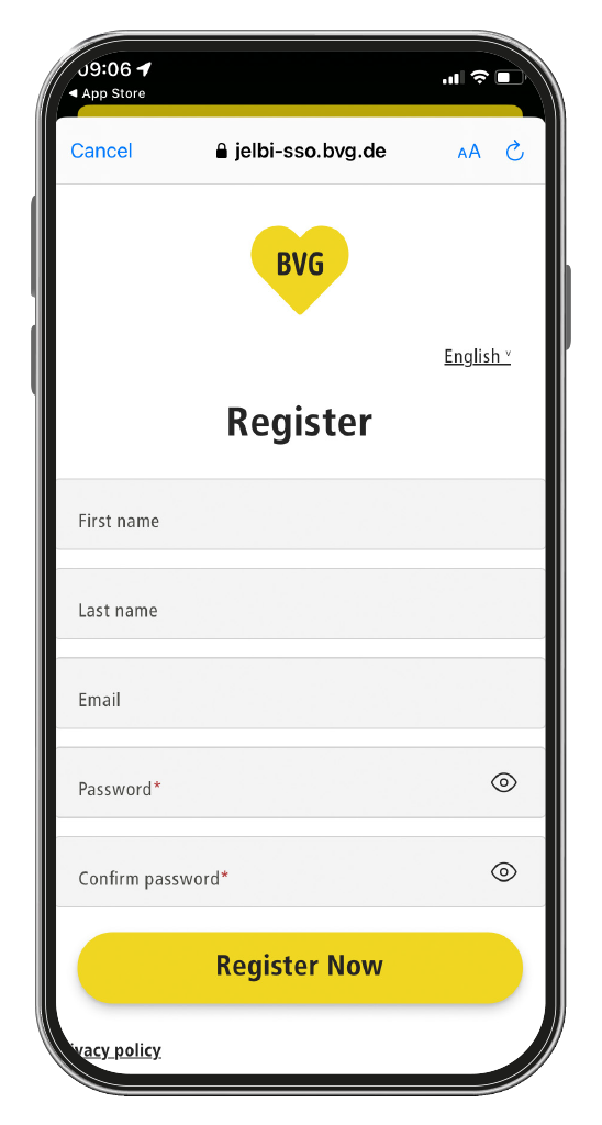 Jelbi-App-Register Register an account