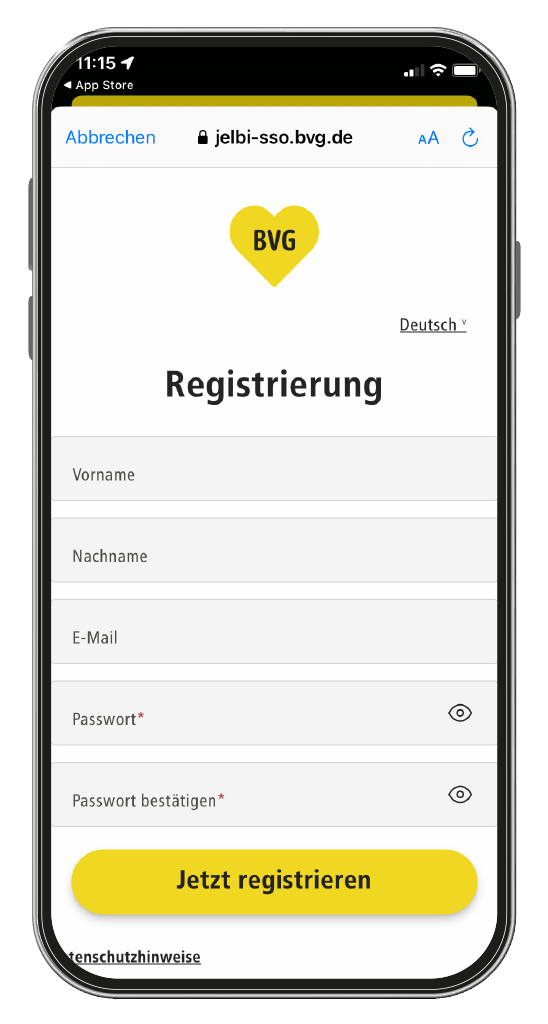 Registrierung in der Jelbi-App